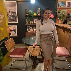 Brown faux leather forever 21 slit midi pencil skirt